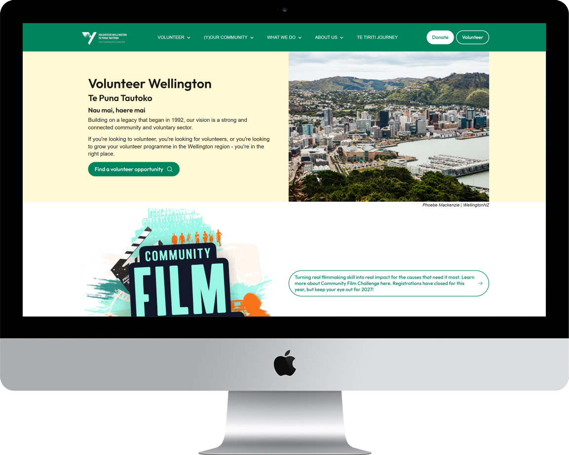A desktop screenshot of the Volunteer Wellington Website