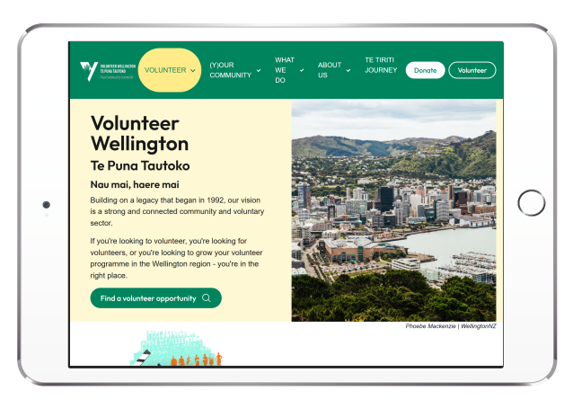 An ipad screenshot of the Volunteer Wellington Website
