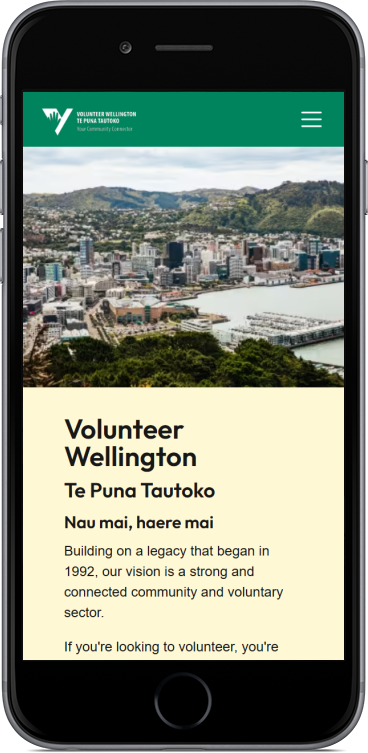 An iphone screenshot of the Volunteer Wellington Website