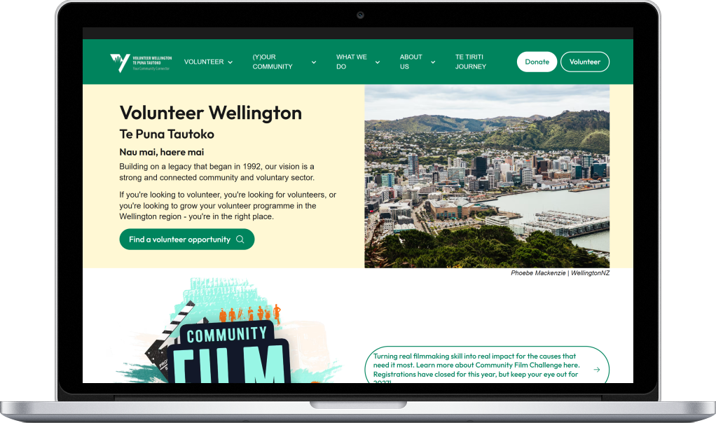 A screenshot of the Volunteer Wellington Website