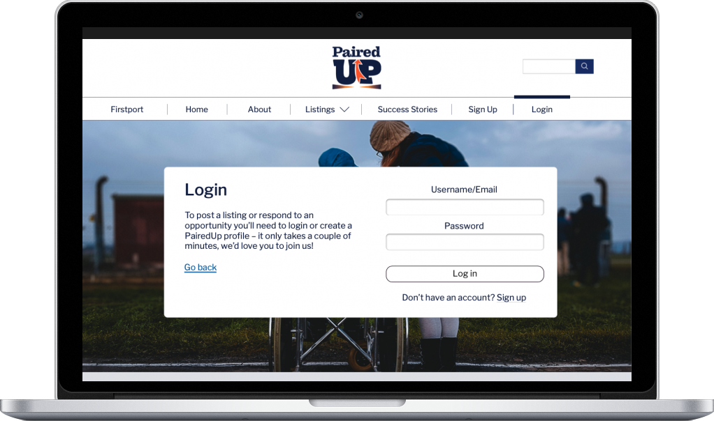 Paired Up Programme Login Page Desktop